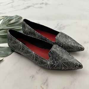 Strange Cult Womens Dagger Spider Web Loafer Flats Size 10 Black White Point Toe
